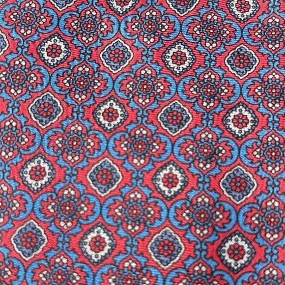 Bert Pulitzer Tie 3.5 X 56 Silk Red/Blue Geometric Floral Silk Vintage Retro - Picture 6 of 8